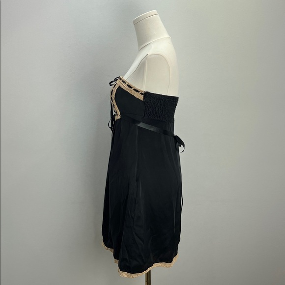 Vintage Betsey Johnson Silk Babydoll Slip Dress Black Cream Lace Trim Ribbons 2 - Picture 6 of 12
